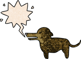 cartoon dog with speech bubble in retro texture style png