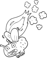 hand drawn black and white cartoon fly crashign and burning png