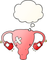 cartoon beat up uterus with boxing gloves with thought bubble in smooth gradient style png