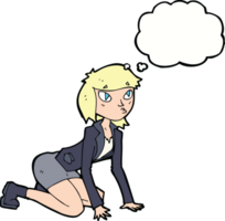 cartoon woman on hands and knees with thought bubble png