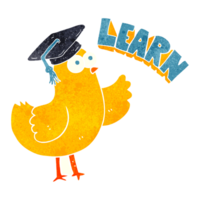 hand retro cartoon bird with learn text png