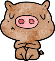 cartoon content pig meditating png