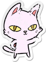 distressed sticker of a cartoon cat staring png