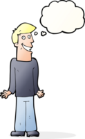 cartoon man shrugging shoulders with thought bubble png