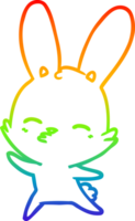 rainbow gradient line drawing of a curious waving bunny cartoon png