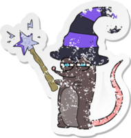 retro distressed sticker of a cartoon magic witch mouse png