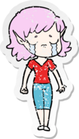 distressed sticker of a crying cartoon elf girl png