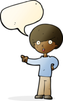 cartone animato puntamento ragazzo con discorso bolla png