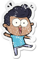 distressed sticker of a cartoon excited man png