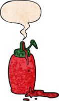 desenho animado tomate ketchup garrafa com discurso bolha dentro retro textura estilo png