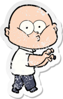 distressed sticker of a cartoon bald man staring png