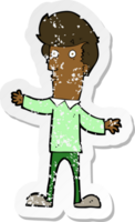 retro noodlijdende sticker van een cartoon geschrokken man png