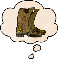 cartoon cowboy boots with thought bubble in grunge texture style png