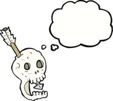 funny cartoon skull and arrow with thought bubble png