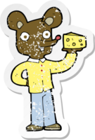 retro distressed sticker of a cartoon mouse holding cheese png