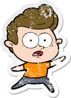 distressed sticker of a cartoon staring man png