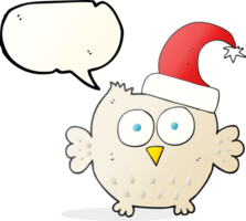 hand drawn speech bubble cartoon little owl wearing christmas hat png