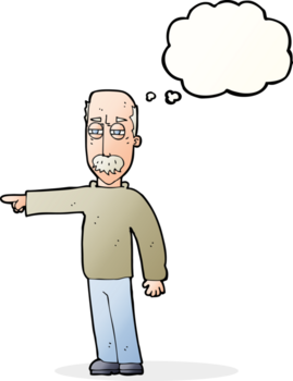 cartoon old man gesturing Get Out with thought bubble png