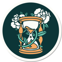 Tattoo-Aufkleber im traditionellen Stil einer Sanduhr und Blumen png