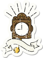 worn old sticker of a tattoo style ticking clock png