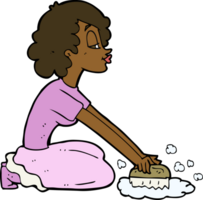 cartoon woman scrubbing floor png