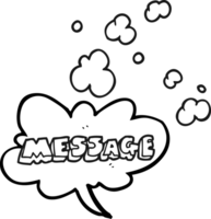 hand drawn black and white cartoon message text png