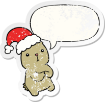 cartoon christmas bear worrying with speech bubble distressed distressed old sticker png
