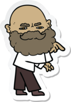 sticker of a cartoon man with beard frowning and pointing png