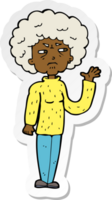 sticker of a cartoon annoyed old woman waving png