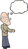 cartone animato vecchio uomo con baffi con pensato bolla png