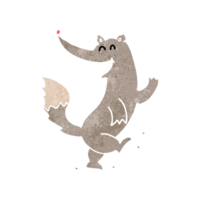 hand retro cartoon happy wolf dancing png