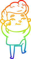 rainbow gradient line drawing of a happy cartoon man png