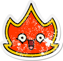 distressed sticker of a cute cartoon fire png