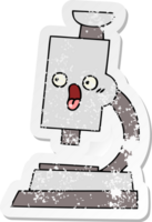 distressed sticker of a cute cartoon microscope png