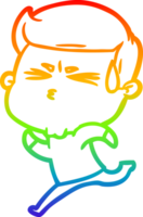 rainbow gradient line drawing of a cartoon man sweating png