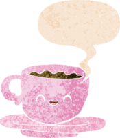 dibujos animados caliente taza de café con habla burbuja en grunge afligido retro texturizado estilo png