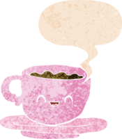 cartone animato caldo tazza di caffè con discorso bolla nel grunge afflitto retrò strutturato stile png