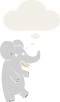 cartoon elephant with thought bubble in retro style png