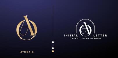 AO elegant monogram letter logo design. luxury gold letters with silver color isolated backgrounds for company and business, branding ads campaigns, letterpress, embroidery, cover invitations envelope vector