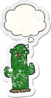 tekenfilm cactus met gedachte bubbel net zo een verontrust versleten sticker png