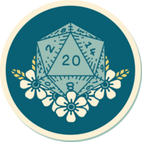 sticker of tattoo in traditional style of a d20 png