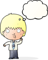 cartoon school boy answering question with thought bubble png