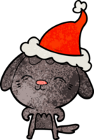 happy hand drawn textured cartoon of a dog wearing santa hat png