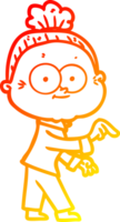 warm gradient line drawing of a cartoon happy old woman png