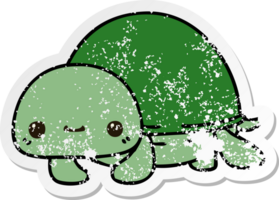 distressed sticker of a quirky hand drawn cartoon turtle png