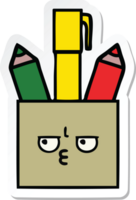 sticker of a cute cartoon pencil pot png