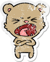 distressed sticker of a angry cartoon bear shouting png