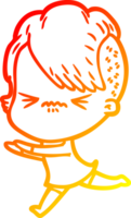 warm gradient line drawing of a cartoon annoyed hipster girl png