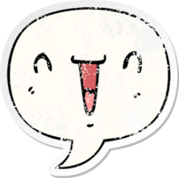 cute happy cartoon face with speech bubble distressed distressed old sticker png