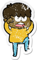 distressed sticker of a worried cartoon boy png